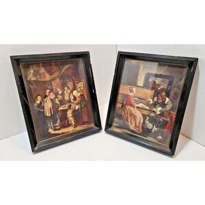 Vtg Framed Prints Of Gerard Dou And Gabriel Metsu 8" by 7" Set of 2